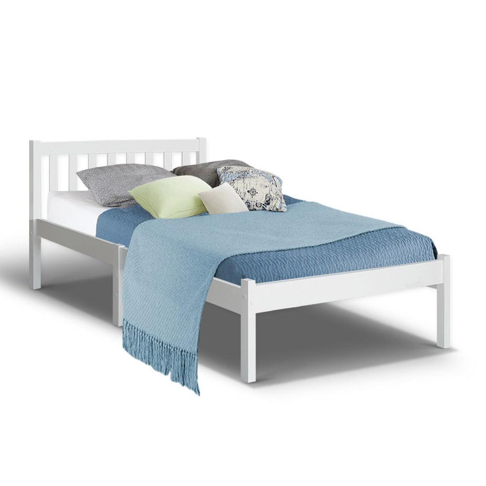 Artiss Bed Frame Single Size Wooden White SOFIE - Ozstylz