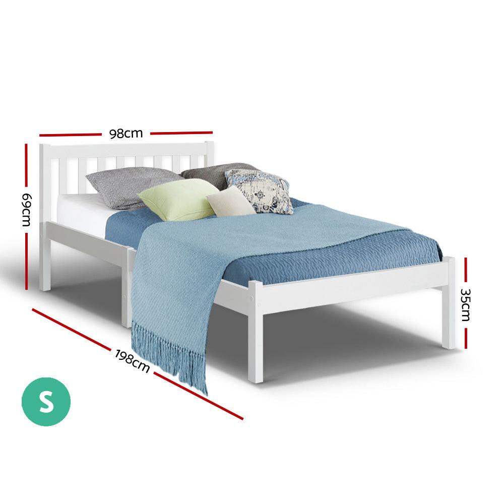 Artiss Bed Frame Single Size Wooden White SOFIE - Ozstylz