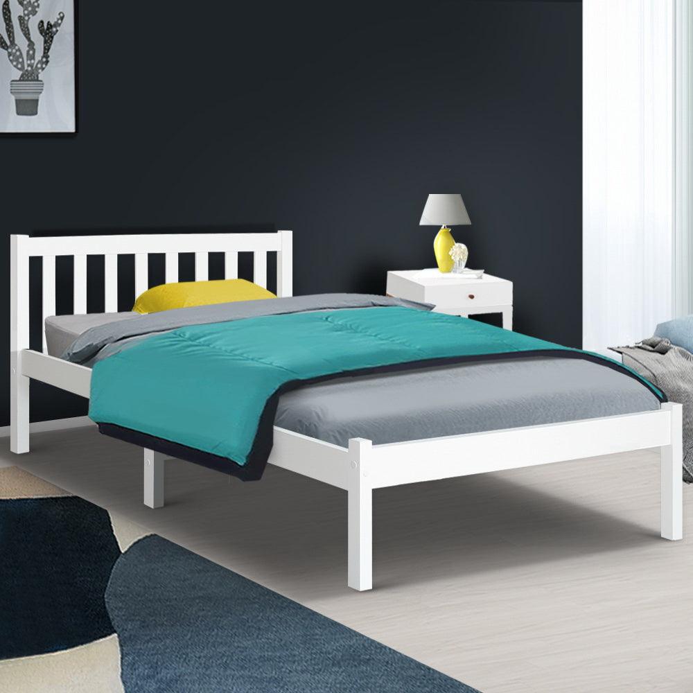 Artiss Bed Frame Single Size Wooden White SOFIE - Ozstylz