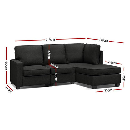 Artiss Modular Sofa Chaise Set 4-seater Dark Grey - Ozstylz