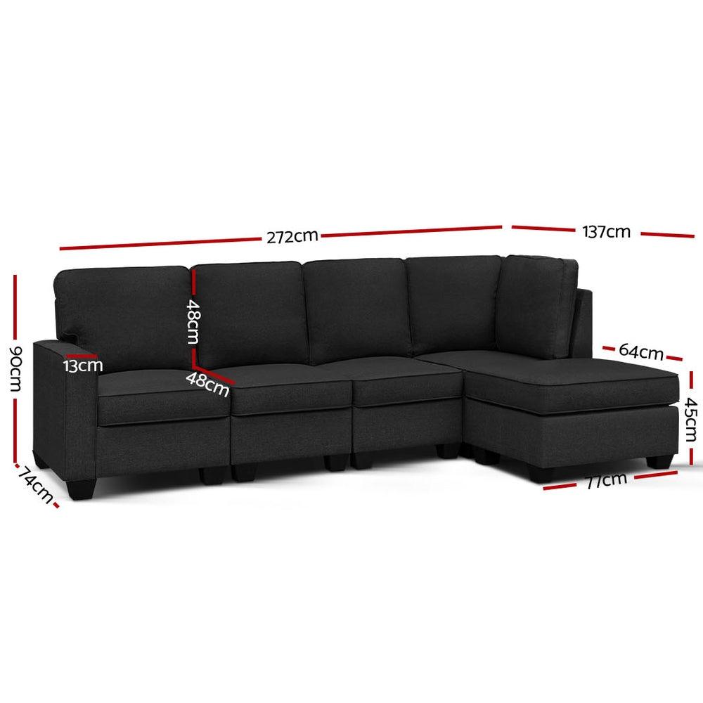 Artiss Modular Sofa Chaise Set 5-seater Dark Grey - Ozstylz