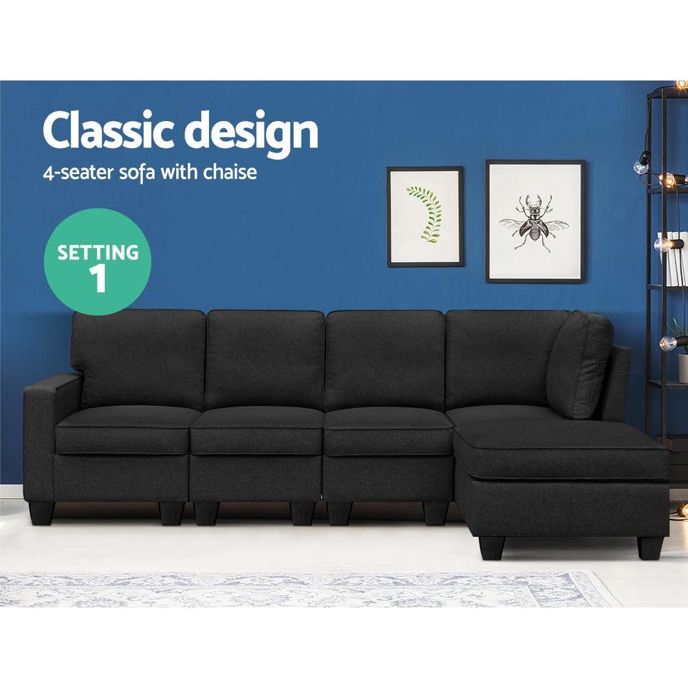 Artiss Modular Sofa Chaise Set 5-seater Dark Grey - Ozstylz