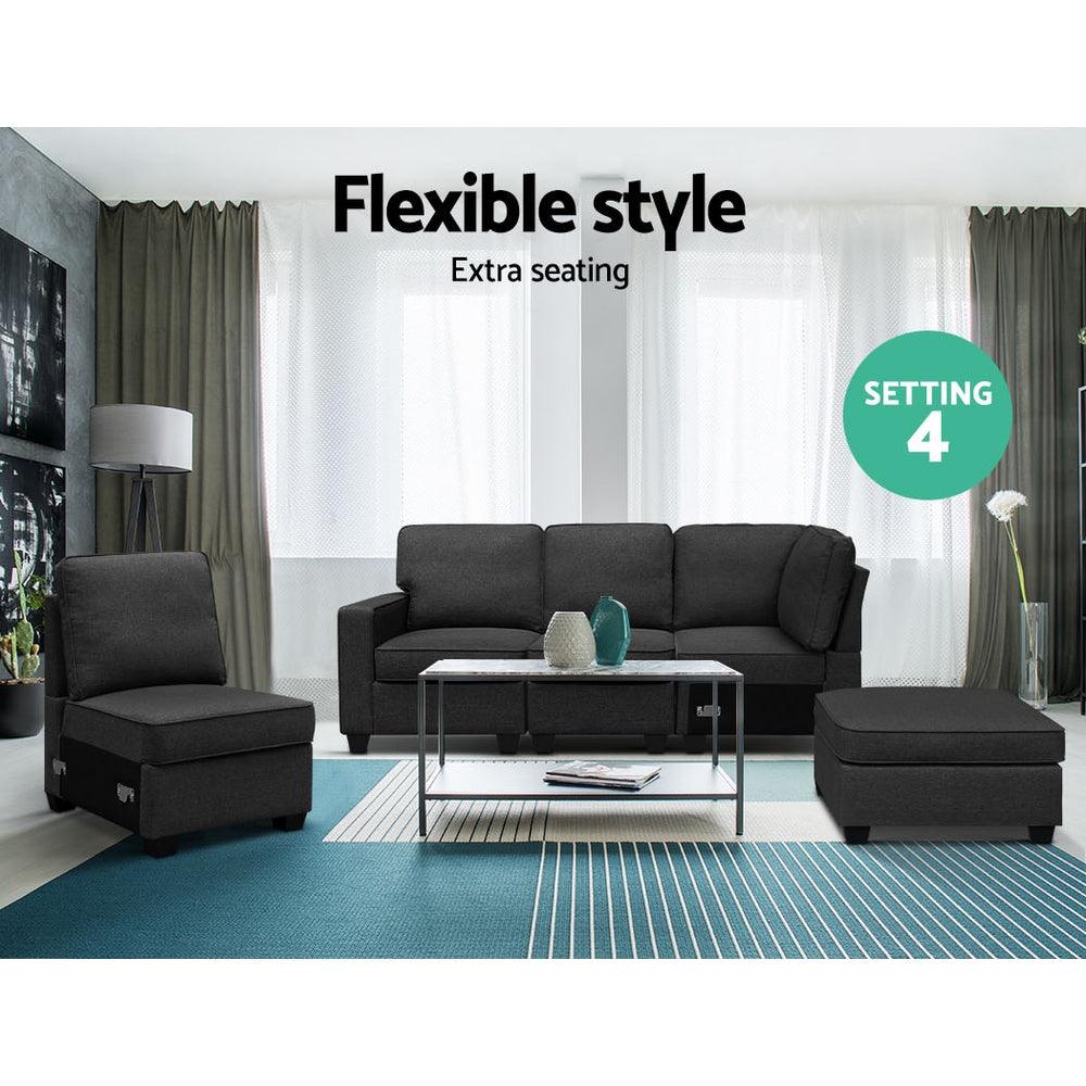 Artiss Modular Sofa Chaise Set 5-seater Dark Grey - Ozstylz