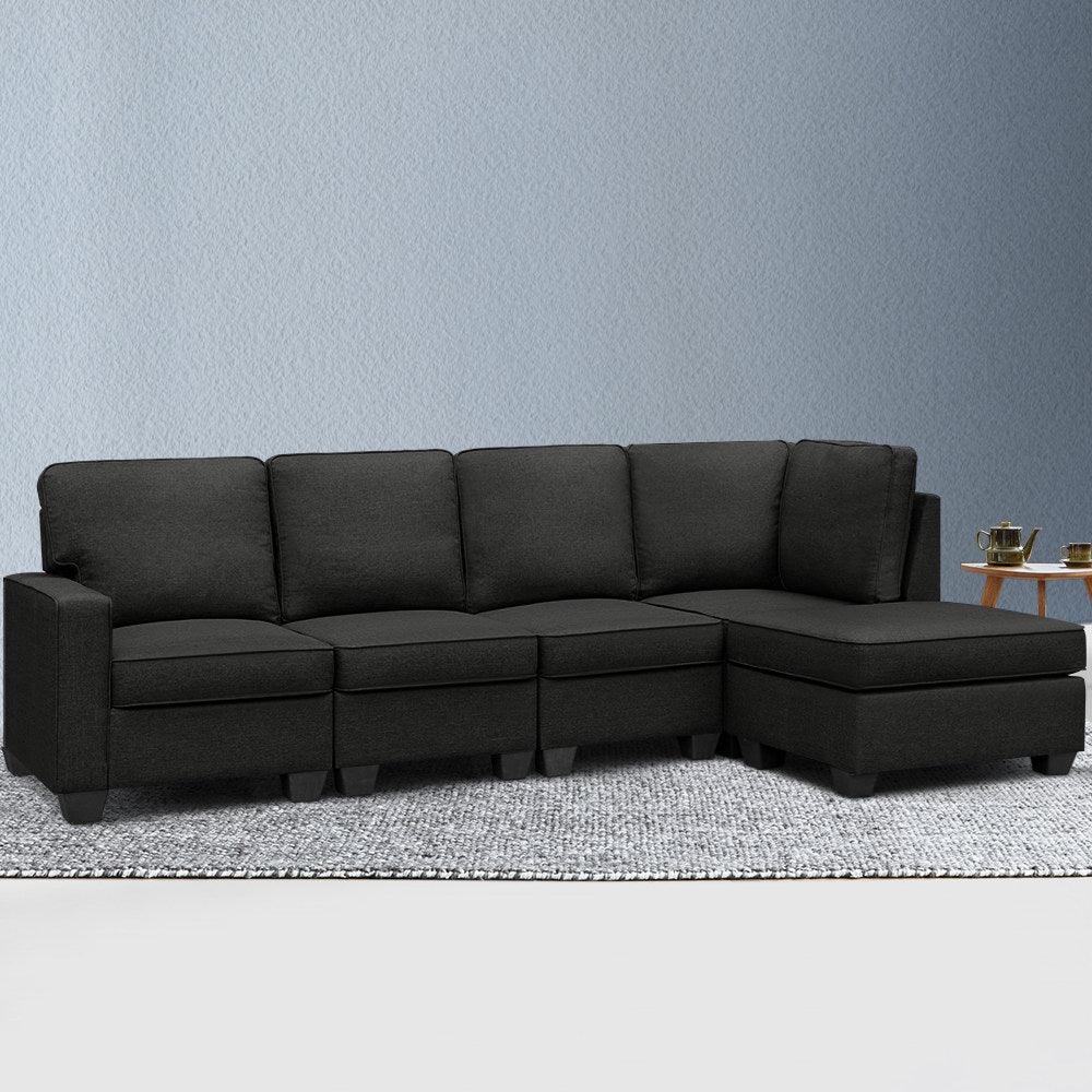 Artiss Modular Sofa Chaise Set 5-seater Dark Grey - Ozstylz