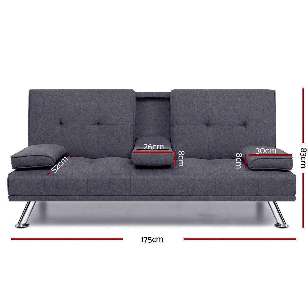 Artiss Sofa Bed 175CM Dark Grey Fabric - Ozstylz