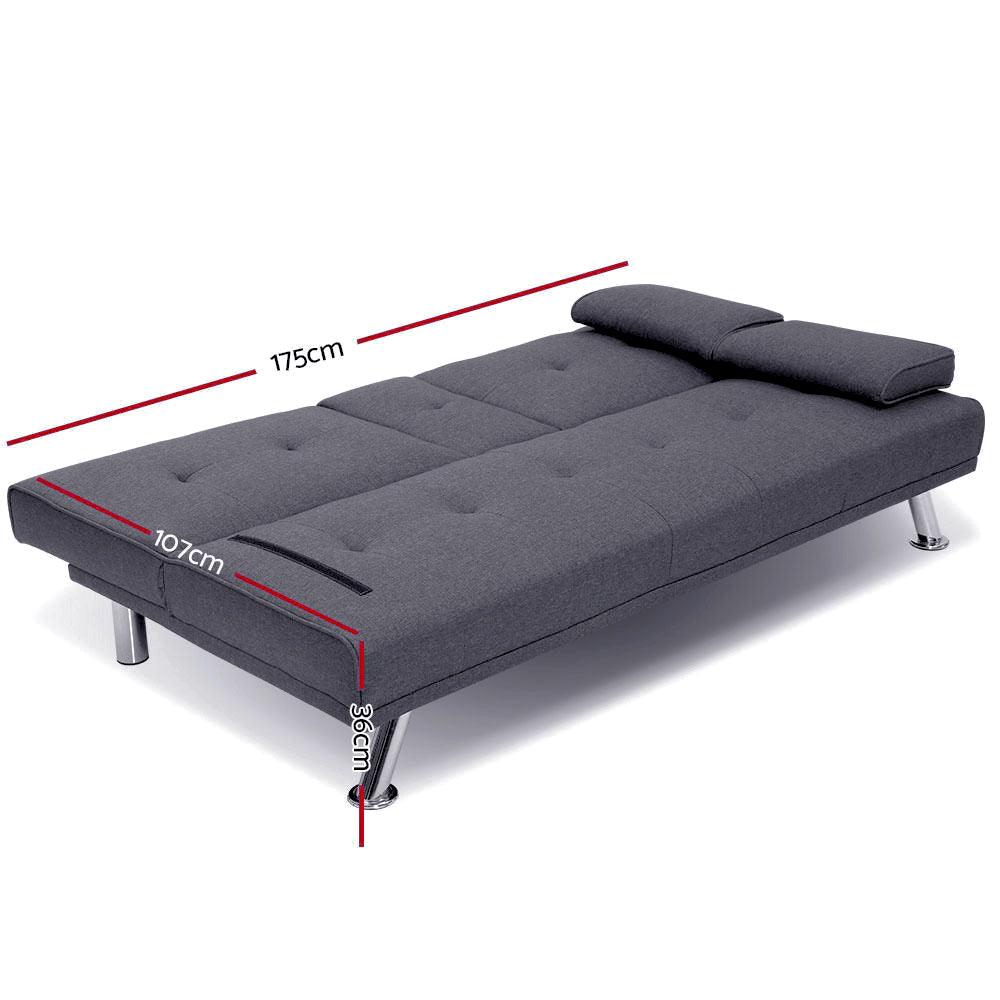 Artiss Sofa Bed 175CM Dark Grey Fabric - Ozstylz