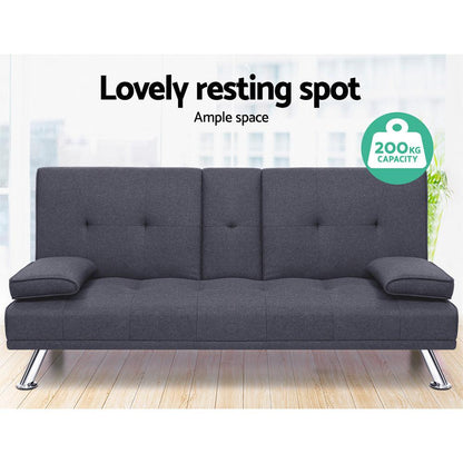 Artiss Sofa Bed 175CM Dark Grey Fabric - Ozstylz