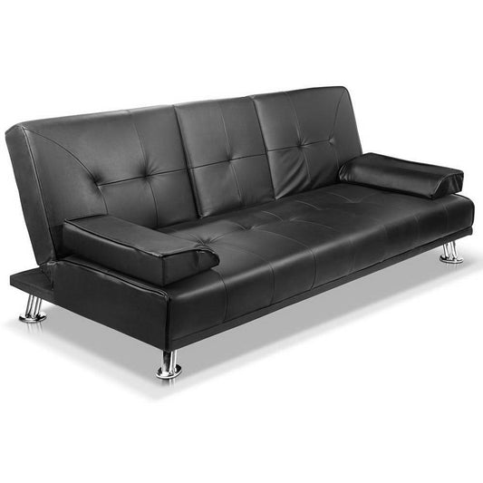 Artiss Sofa Bed 188CM Black PU Leather - Ozstylz