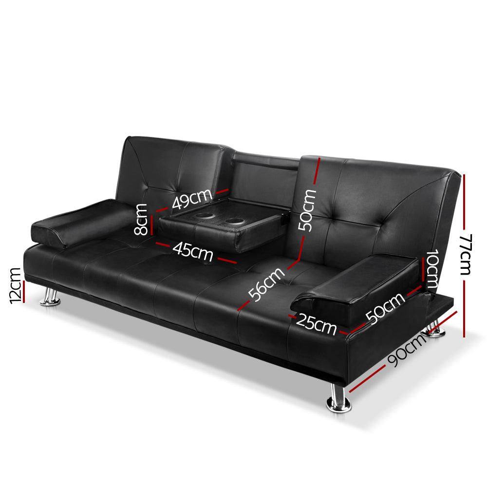 Artiss Sofa Bed 188CM Black PU Leather - Ozstylz