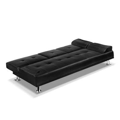 Artiss Sofa Bed 188CM Black PU Leather - Ozstylz