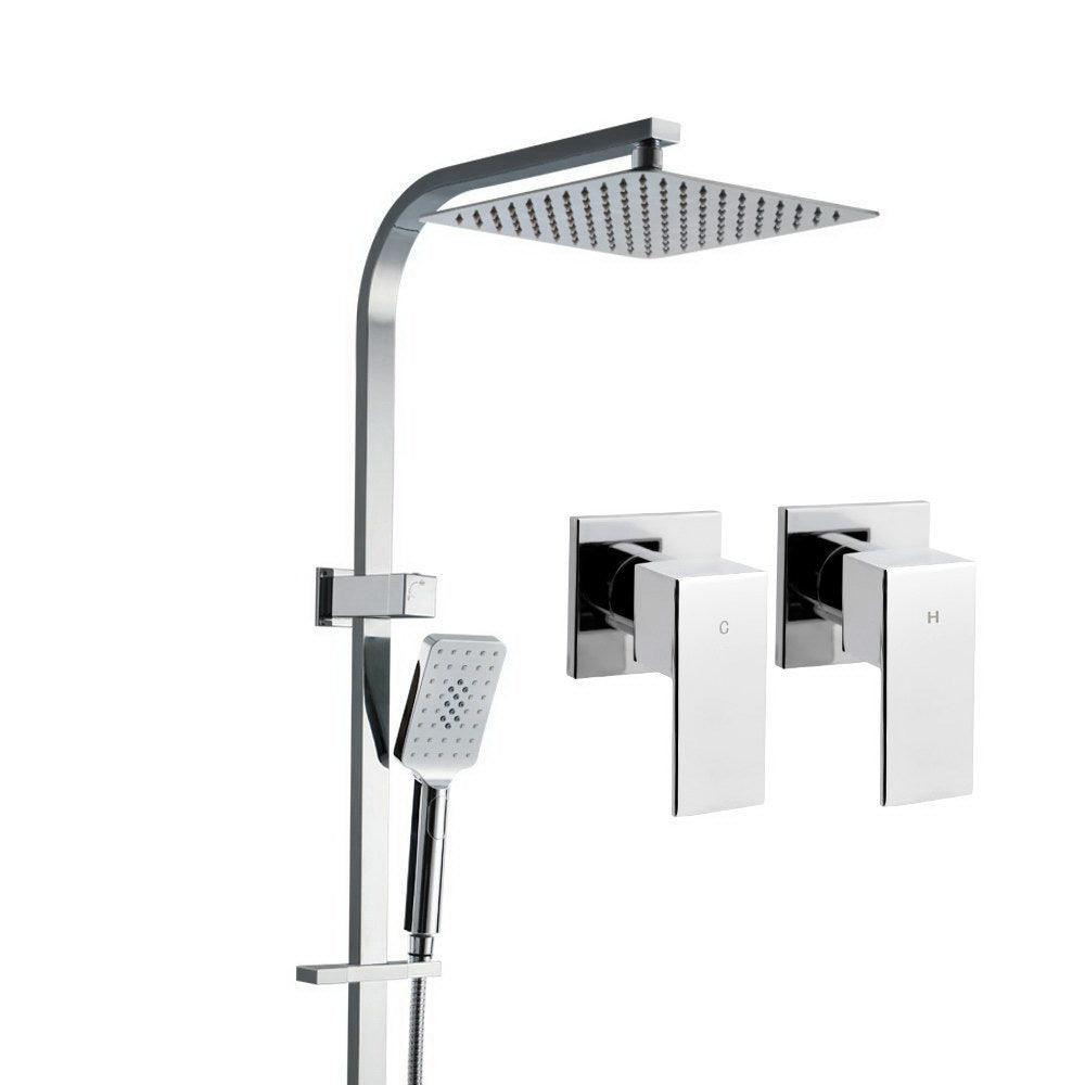 Cefito 10'' Rain Shower Head Set Handheld Square High Pressure Twins Tap Chrome - Ozstylz