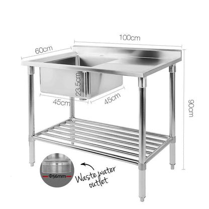 Cefito 100x60cm Stainless Steel Sink Bench Kitchen 304 - Ozstylz