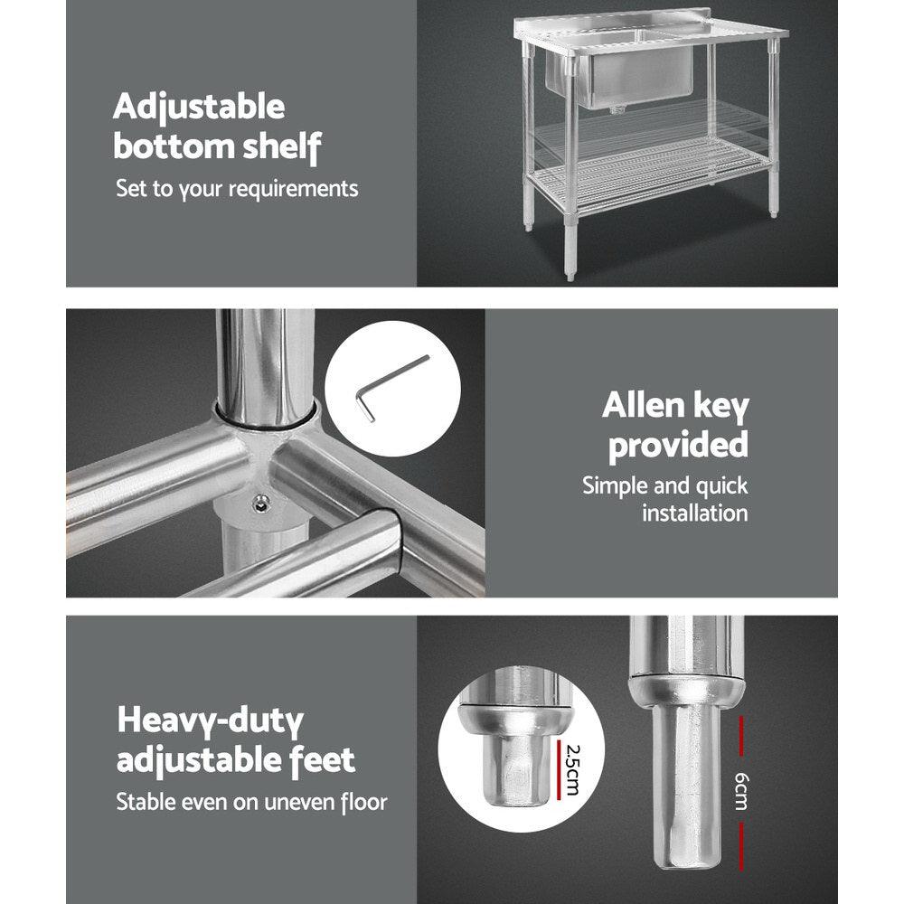 Cefito 100x60cm Stainless Steel Sink Bench Kitchen 304 - Ozstylz