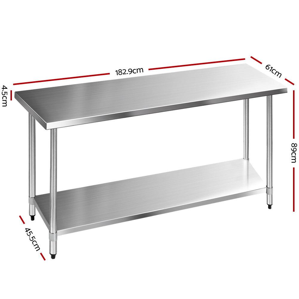 Cefito 1829x610mm Stainless Steel Kitchen Bench 304 - Ozstylz