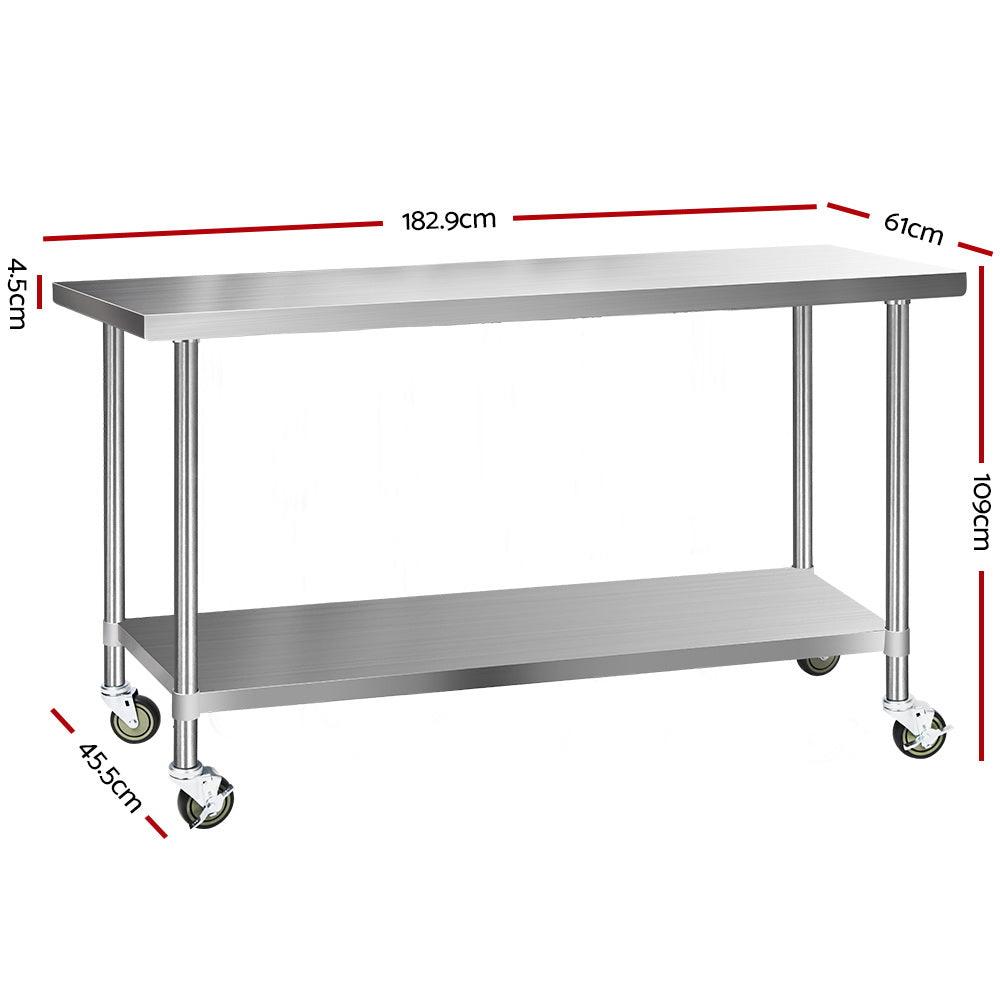 Cefito 1829x610mm Stainless Steel Kitchen Bench with Wheels 304 - Ozstylz