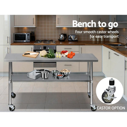 Cefito 1829x610mm Stainless Steel Kitchen Bench with Wheels 304 - Ozstylz