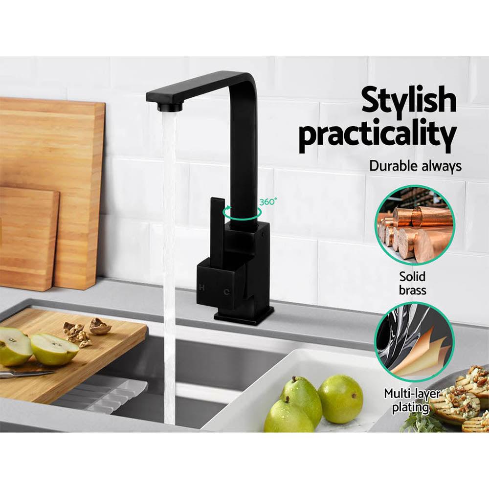 Cefito Kitchen Mixer Tap Mixer Square Sink Faucet Basin Laundry Black - Ozstylz