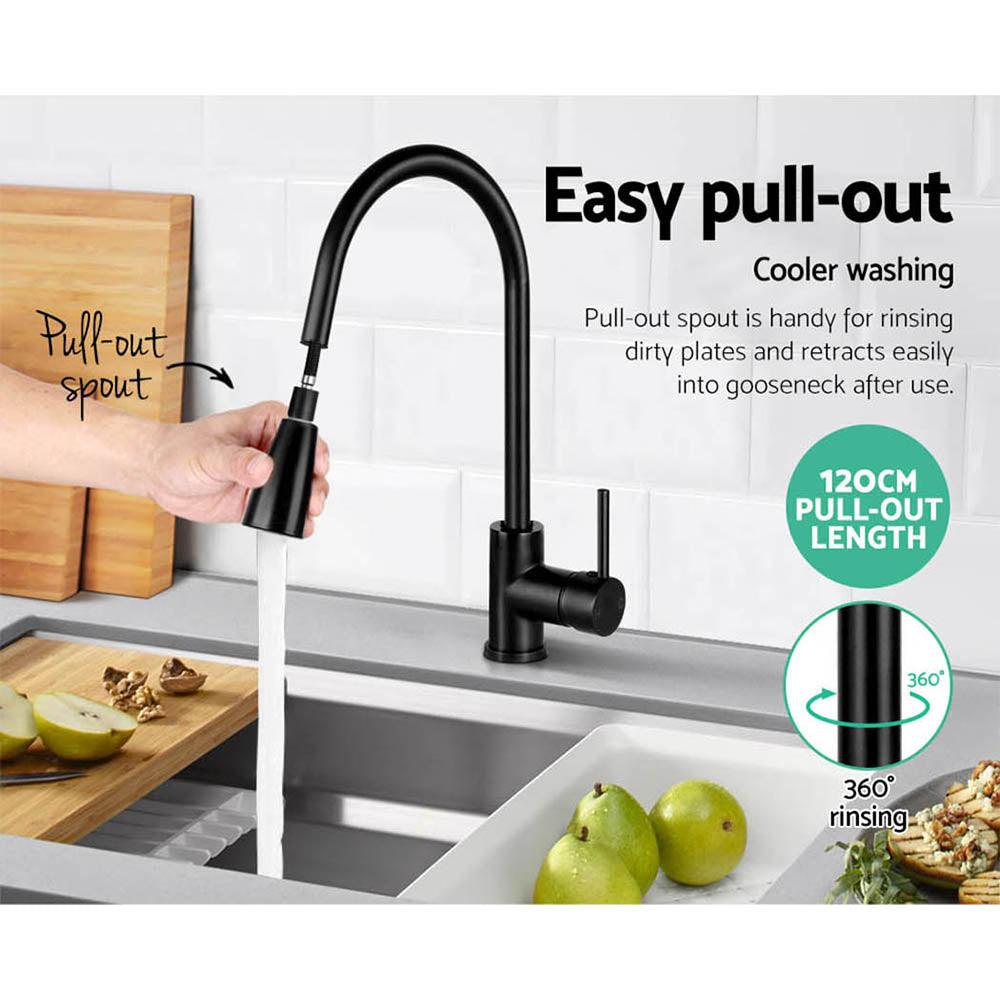 Cefito Kitchen Mixer Tap Pull Out 2 Mode Sink Faucet Basin Laundry Black - Ozstylz