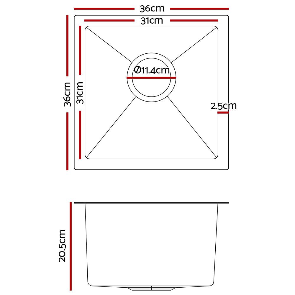 Cefito Kitchen Sink 36X36CM Stainless Steel Nano Basin Single Bowl Silver - Ozstylz