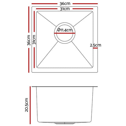 Cefito Kitchen Sink 36X36CM Stainless Steel Nano Basin Single Bowl Silver - Ozstylz