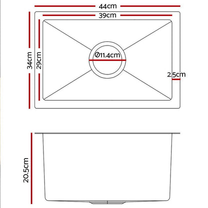 Cefito Kitchen Sink 44X34CM Stainless Steel Nano Basin Single Bowl Silver - Ozstylz