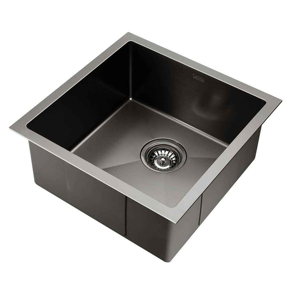 Cefito Kitchen Sink 44X44CM Stainless Steel Basin Single Bowl Laundry Black - Ozstylz