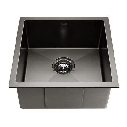 Cefito Kitchen Sink 44X44CM Stainless Steel Basin Single Bowl Laundry Black - Ozstylz