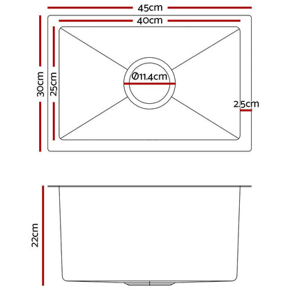 Cefito Kitchen Sink 45X30CM Stainless Steel Basin Single Bowl Laundry Silver - Ozstylz