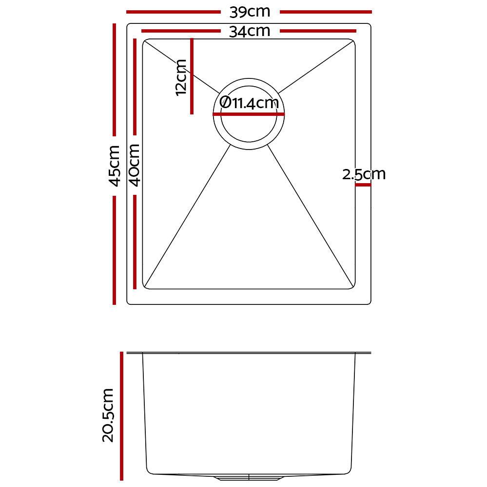 Cefito Kitchen Sink 45X39CM Stainless Steel Basin Single Bowl Laundry Silver - Ozstylz