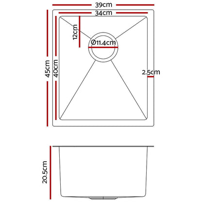 Cefito Kitchen Sink 45X39CM Stainless Steel Basin Single Bowl Laundry Silver - Ozstylz