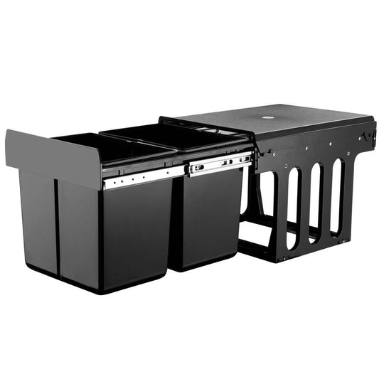 Cefito Pull Out Bin Kitchen Double Basket 2X15L Black - Ozstylz