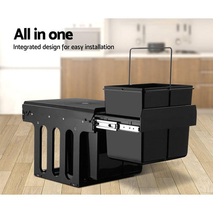 Cefito Pull Out Bin Kitchen Double Basket 2X15L Black - Ozstylz