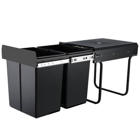 Cefito Pull Out Bin Kitchen Double Basket 2X20L Black - Ozstylz