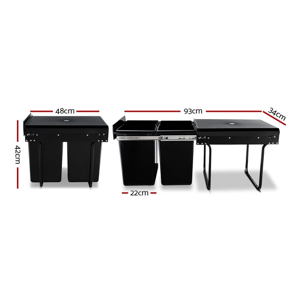 Cefito Pull Out Bin Kitchen Double Basket 2X20L Black - Ozstylz