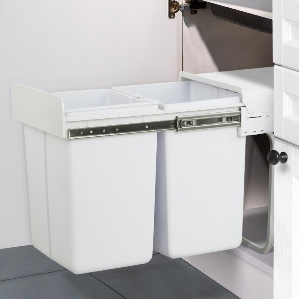 Cefito Pull Out Bin Kitchen Double Basket 2X20L White - Ozstylz