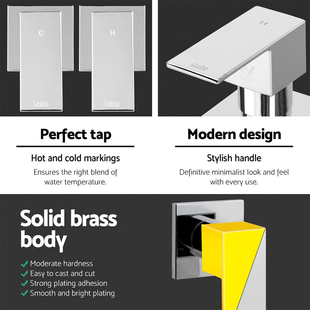 Cefito Shower Twins Tap Wall Bath Taps Brass Hot Cold Basin Bathroom Chrome - Ozstylz