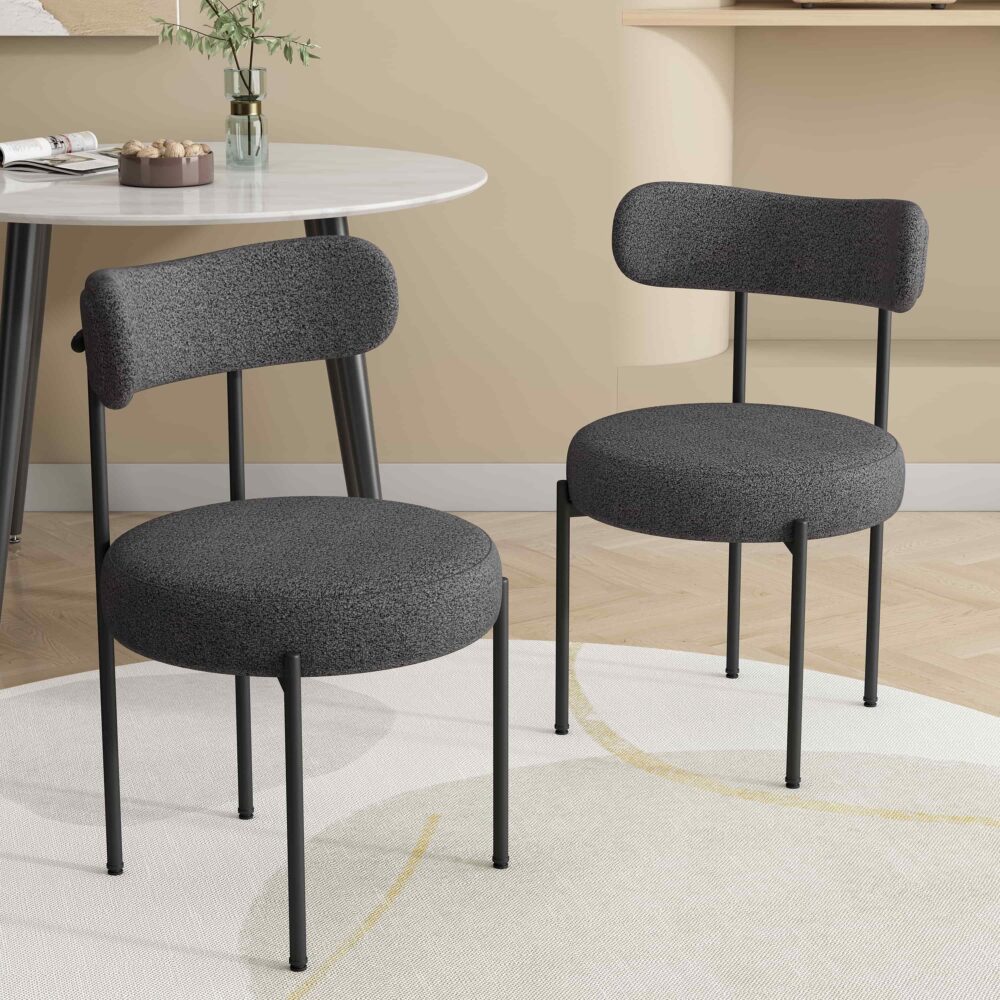 Charcoal Chic Boucle Elsa Dining Chairs - Ozstylz