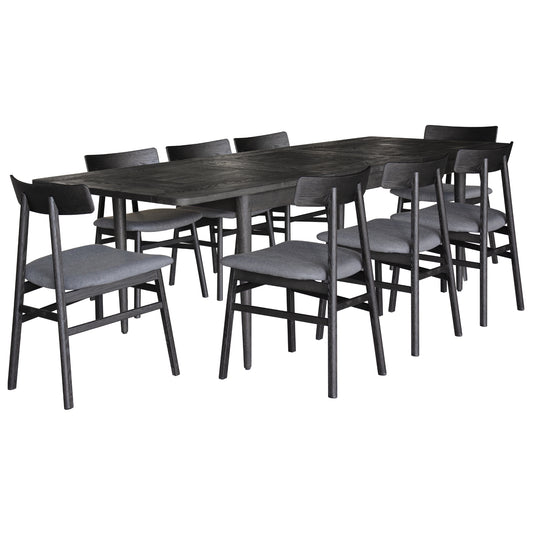 Claire 9pc Dining Set Table Extendable 170-230cm Oak Fabric Seat Chair - Black - Ozstylz