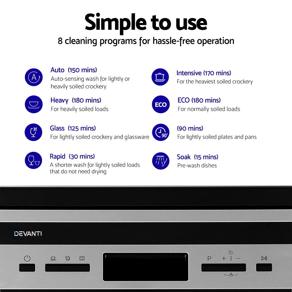 Devanti 10 Place Settings Freestanding Dishwasher Black - Ozstylz