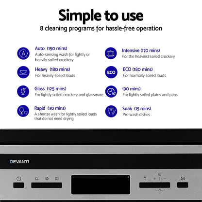 Devanti 10 Place Settings Freestanding Dishwasher Black - Ozstylz