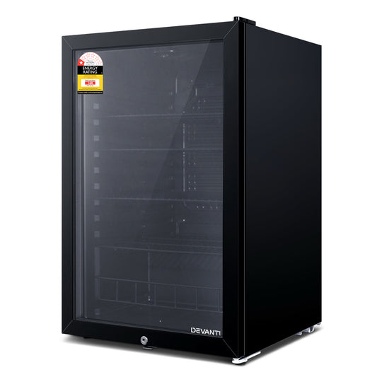 Devanti 115L Bar Fridge Glass Door w/Light Black - Ozstylz