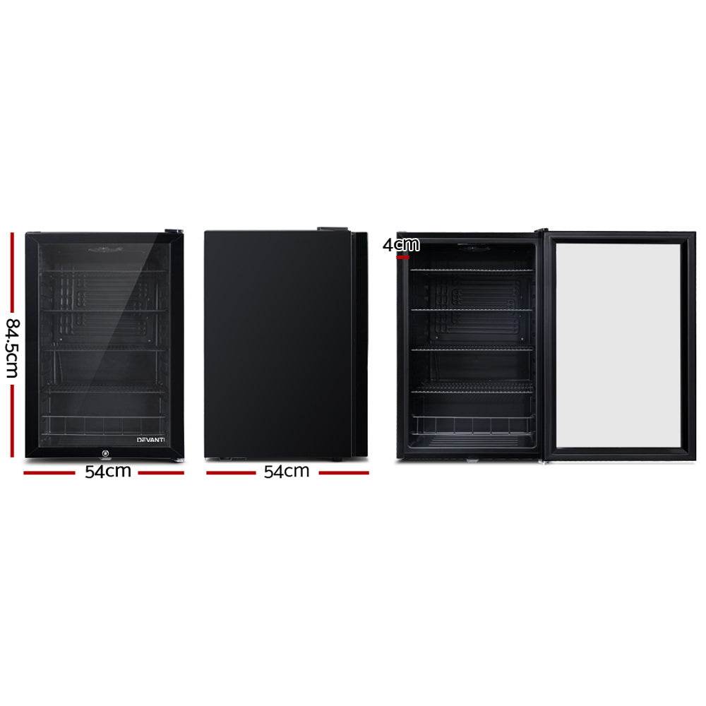 Devanti 115L Bar Fridge Glass Door w/Light Black - Ozstylz