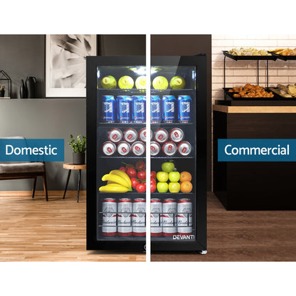 Devanti 115L Bar Fridge Glass Door w/Light Black - Ozstylz