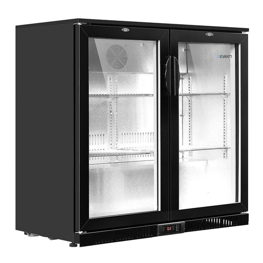 Devanti 198L Bar Fridge Dual Glass Door w/Light Black - Ozstylz