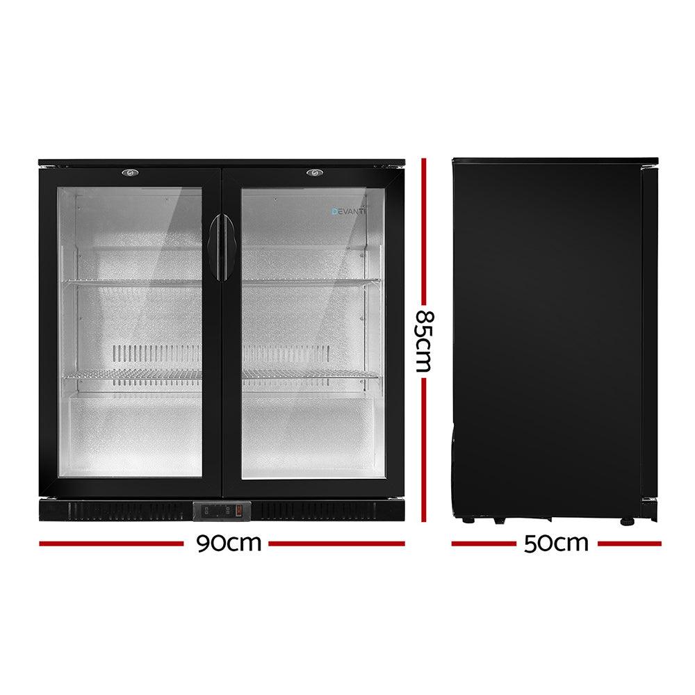 Devanti 198L Bar Fridge Dual Glass Door w/Light Black - Ozstylz