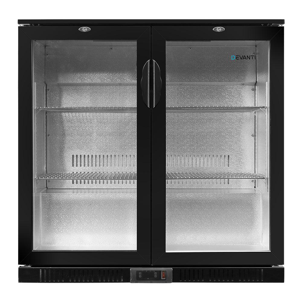 Devanti 198L Bar Fridge Dual Glass Door w/Light Black - Ozstylz