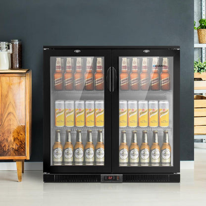 Devanti 198L Bar Fridge Dual Glass Door w/Light Black - Ozstylz