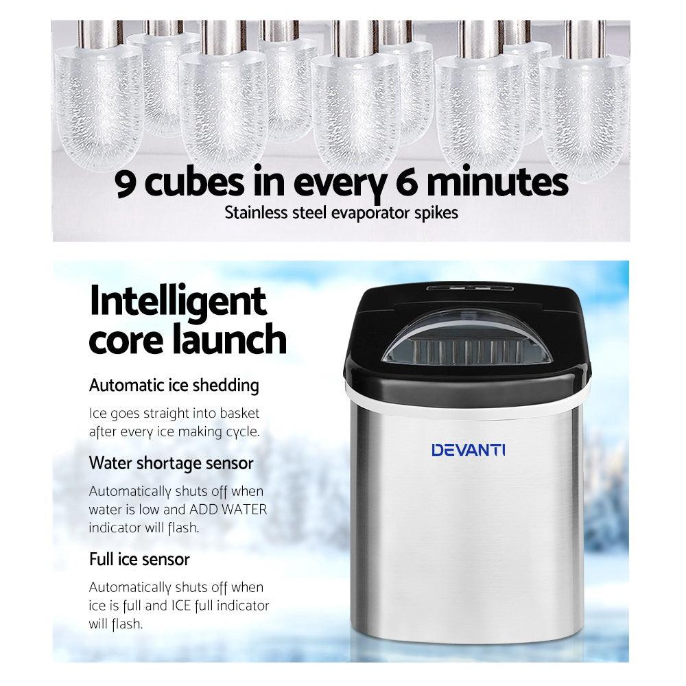 Devanti 2.4L Stainless Steel Portable Ice Cube Maker - Ozstylz