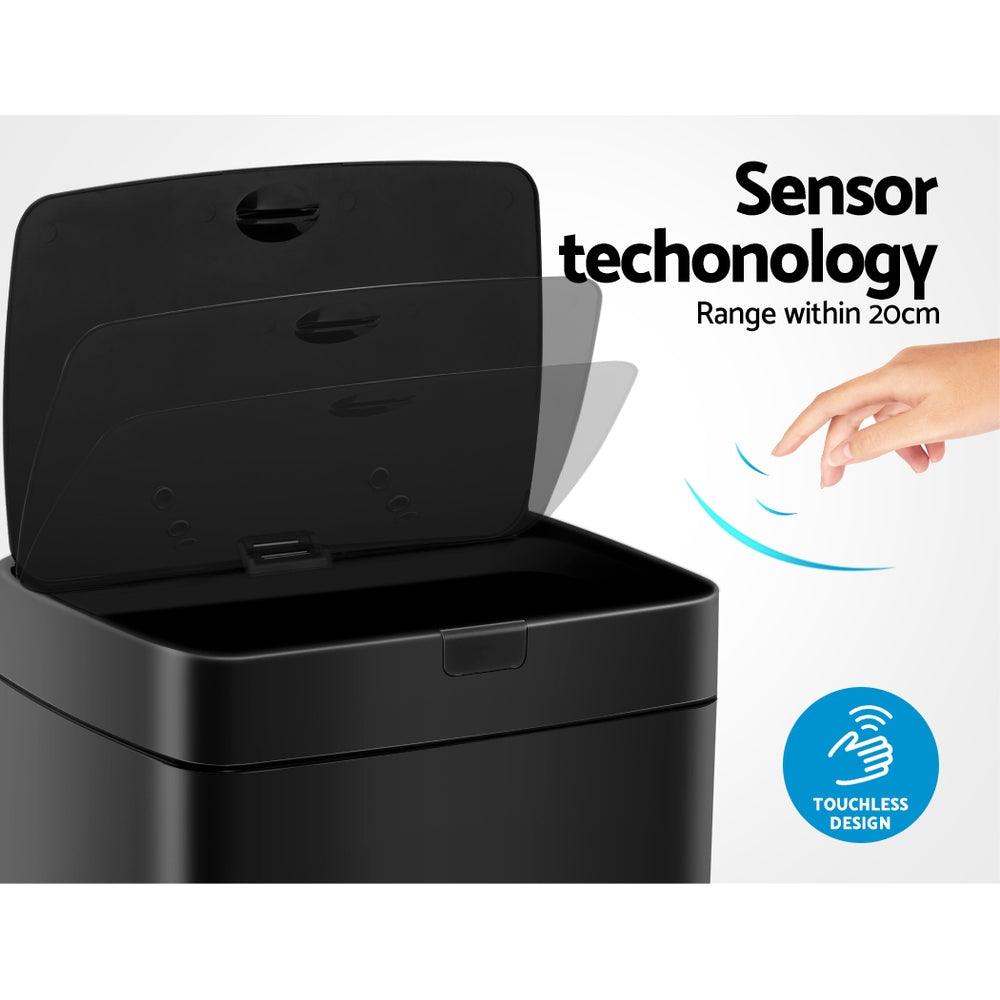 Devanti 45L Motion Sensor Bin Rubbish Automatic Black - Ozstylz