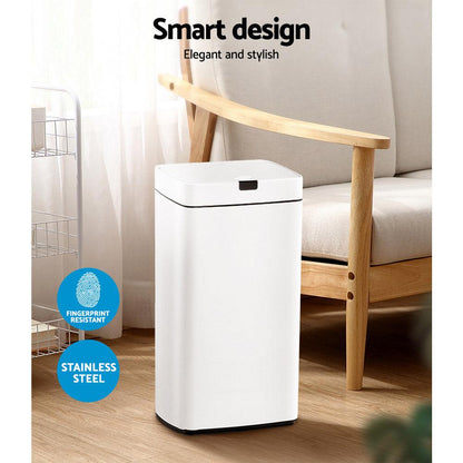 Devanti 45L Motion Sensor Bin Rubbish Automatic White - Ozstylz